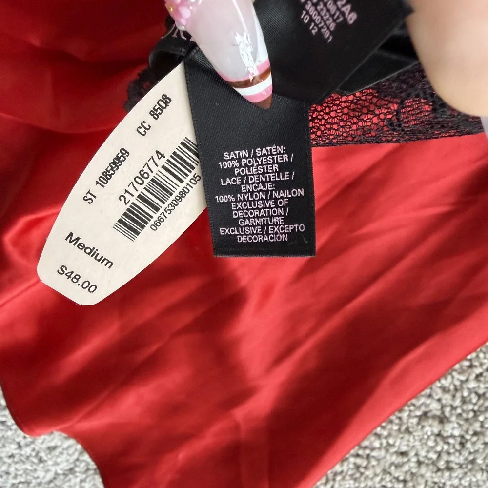 Victoria's Secret Gown Womens Medium Red Satin Lace Babydoll Sleepwear Lingerie